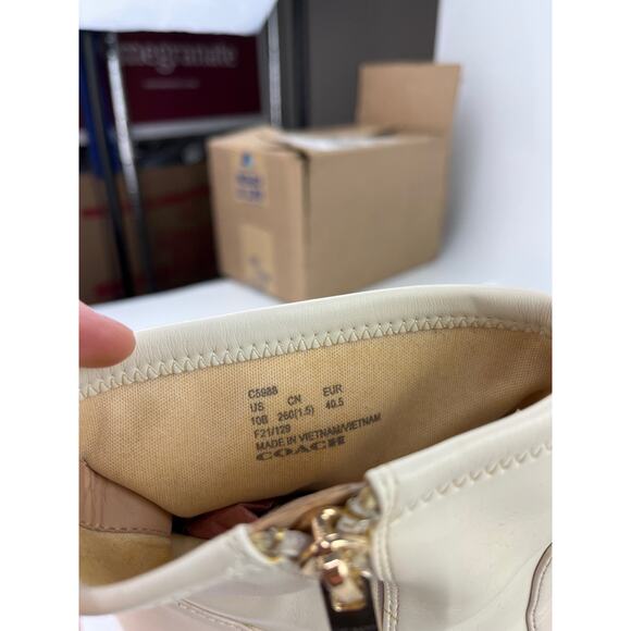 Coach Nala Chalk White Leather Zip Up Block Heel Western Ankle Boots Booties 10 - Picture 7 of 7